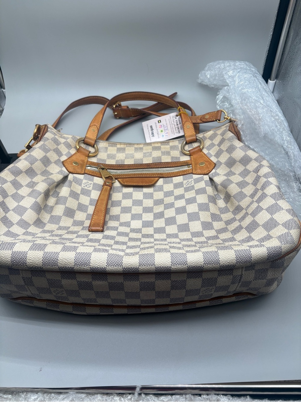 Louis Vuitton Damier Azur Canvas Tote with Natural Vachetta Trim